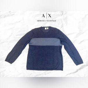 Armani Exchange Men's Navy and Blue Lightweight Crewneck Mohair Blend Sweater